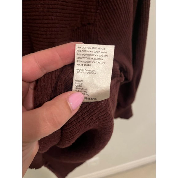 Free People Volume Sleeve Thermal Top Burgundy Cherry Cola Ribbed Oversized - Picture 6 of 9